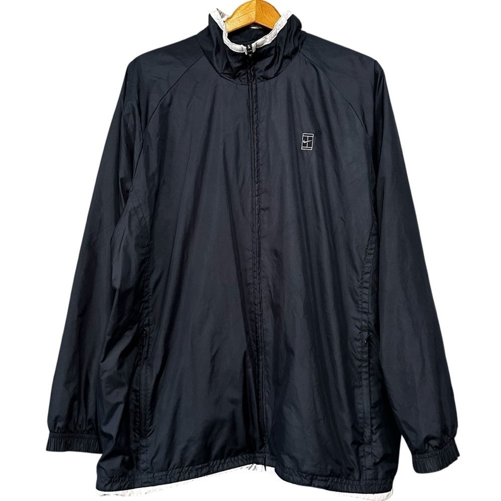 Nike Navy Blue White Trim Full Zip Windbreaker Jacket Sporty Size Large